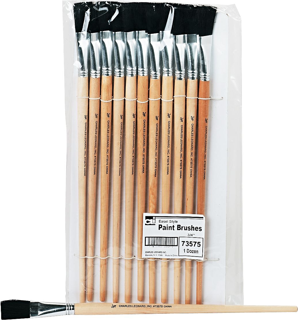 Leonard Easel Board Paint Brush, Size 18, 3/4" Bristles, Natural Wood Handle, 12/Pk