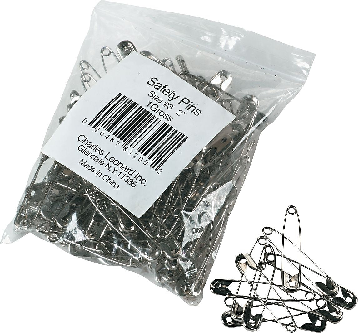 Nickel-Plated Steel Safety Pins, 2", 144 Pins/Pack