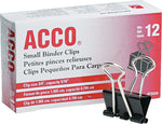 ACCO Small Small Binder Clips, 0.31" Capacity, Black/Silver, 12 Clips/Pack, 144 Packs/Carton (A7072020CCT)