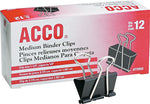 ACCO Medium Binder Clips, 0.63" Capacity, Black/Silver, 12 Clips/Pack, 144 Packs/Carton  (A7072050BCT)