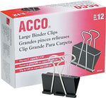 ACCO Large Binder Clips, 1.06" Capacity, Black/Silver, 12 Clips/Pack, 48 Packs/Carton(A7072100BCT)