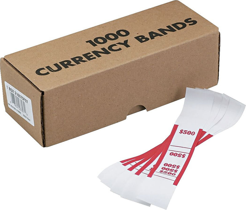 Pap-R Products Currency Straps, White with Red Print 1000/Pack (400500)