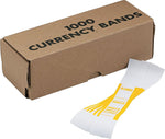 Pap-R Products Currency Straps, White with Yellow Print 1000/Pack (401000)