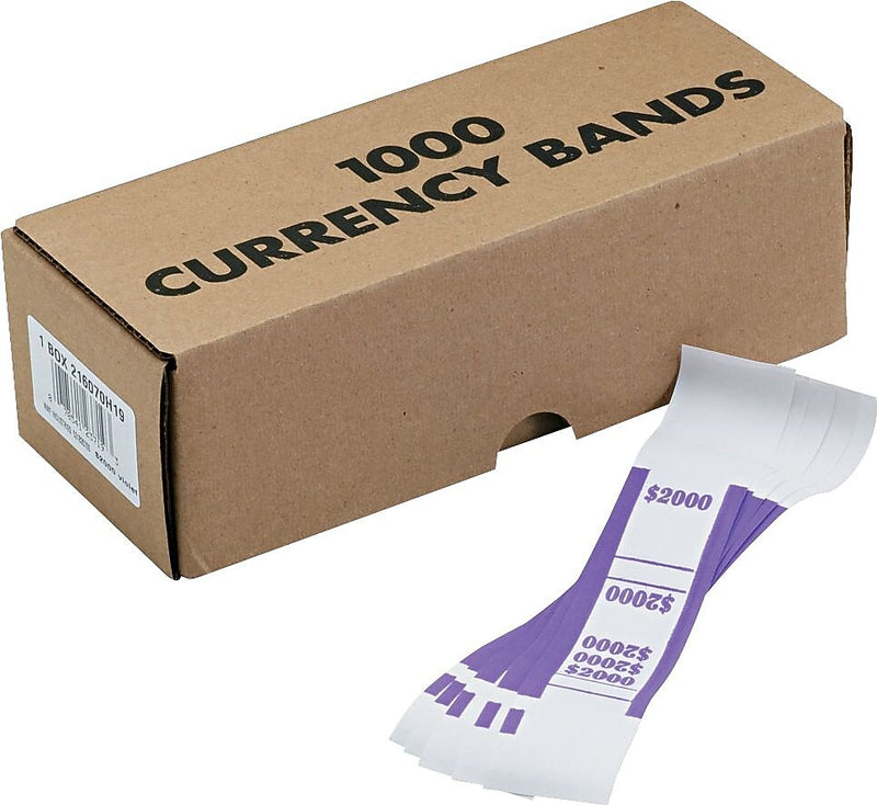 Pap-R Products Currency Strap, White with Violet Print, 1000/Pack (402000)