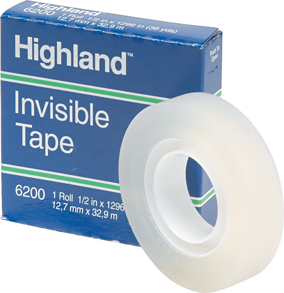 Highland Invisible Clear Tape, 0.5" x 36 yds., 1" Core (6200121296)