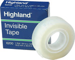 Highland Invisible Clear Tape, 0.75" x 36 yds., 1" Core, Invisible (6200341296)