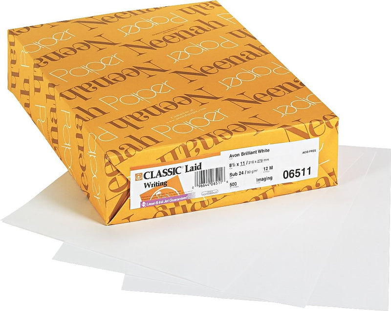 Neenah Paper® Classic Laid Writing Paper, Letter-Size, 93 US Brightness, 24 Lb., 8 1/2"H x 11"W, 500 Sheets/Rm