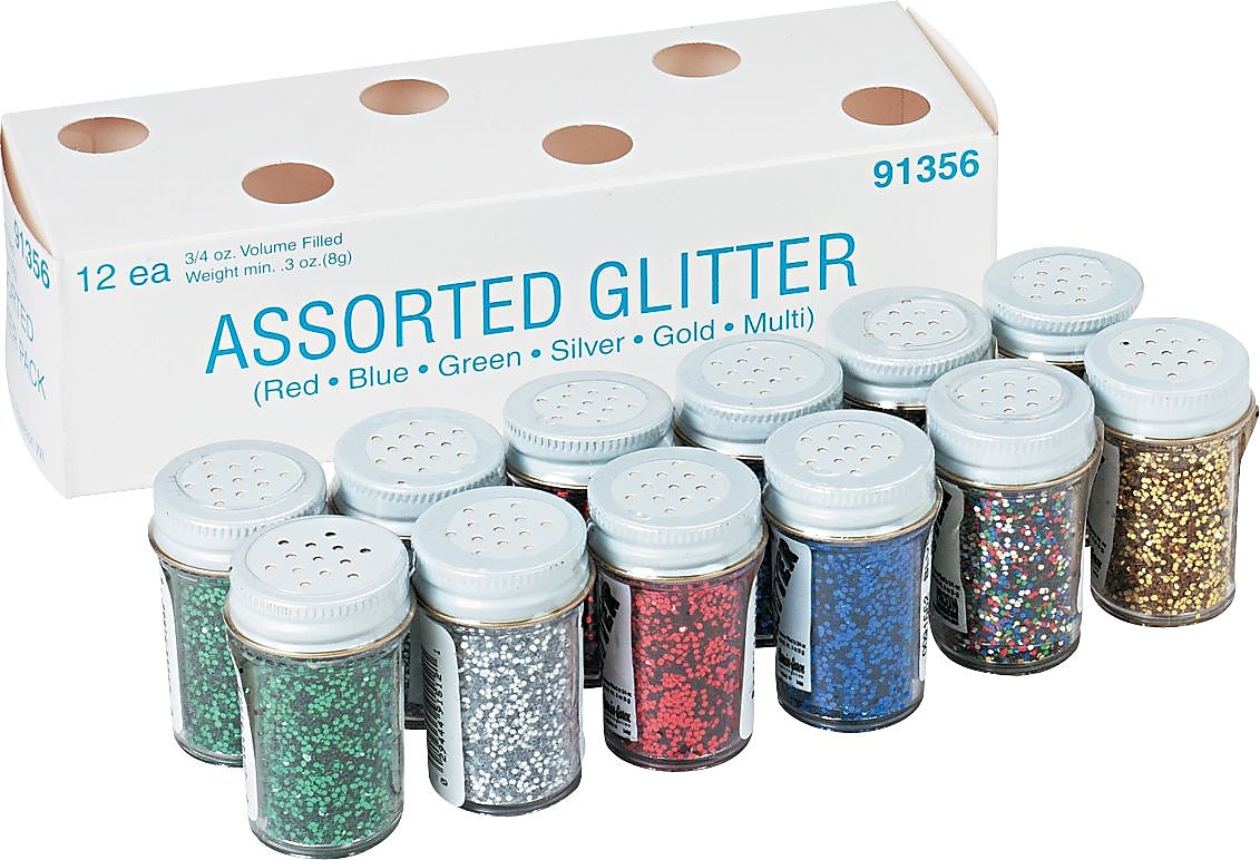 Glitter; With Shaker Tops, 3/4 Oz, 12/PK, Assorted Colors