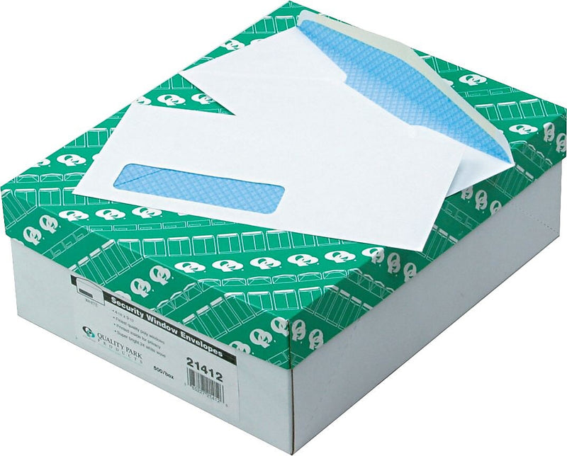 Quality Park Security Tinted #10 Window Envelope 4 1/8" x 9 1/2", White, 500/Box (QUA21412)