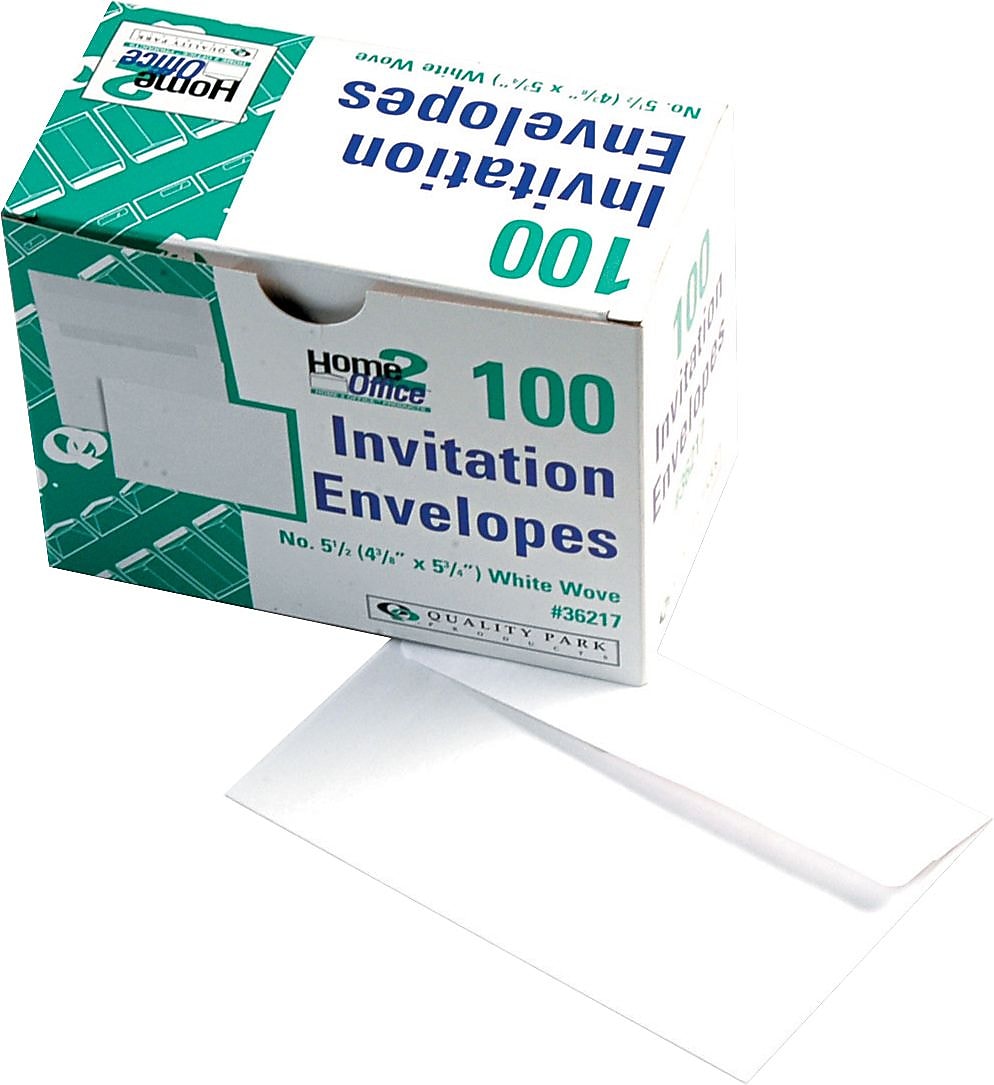 Quality Park Gummed Invitation Envelopes, 4 3/8" x 5 3/4", White 100/Box (QUA362170