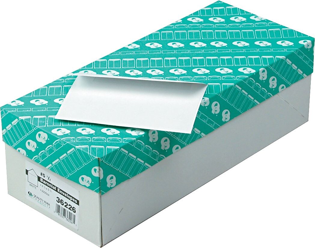Quality Park Gummed Invitation Envelopes, 4 3/8" x 5 3/4", White, 500/Box (QUA36226)