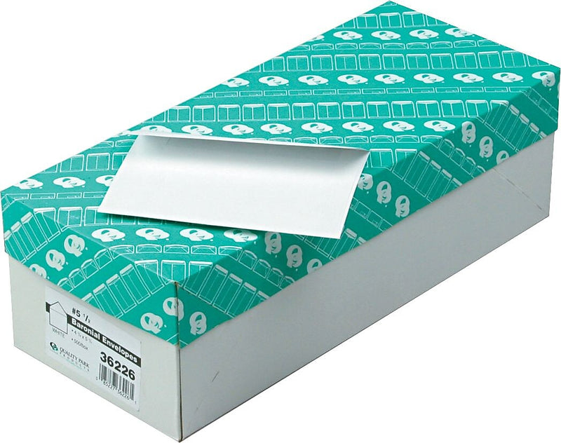 Quality Park Gummed Invitation Envelopes, 4 3/8" x 5 3/4", White, 500/Box (QUA36226)