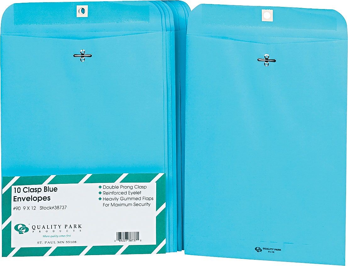 Quality Park Fashion Clasp & Moistenable Glue Catalog Envelope, 9" x 12", Blue, 10/Pack (38737)