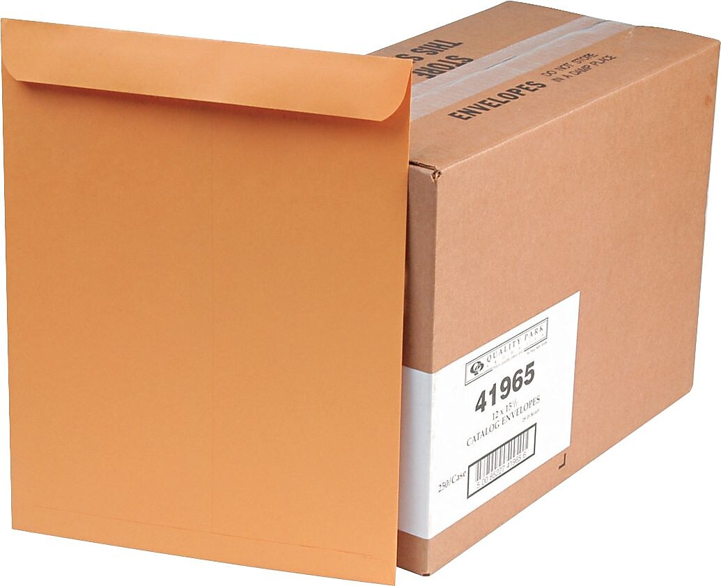 Quality Park Gummed Kraft Catalog Envelope, 12" x 15 1/2", Light Kraft, 250/Box (41965)