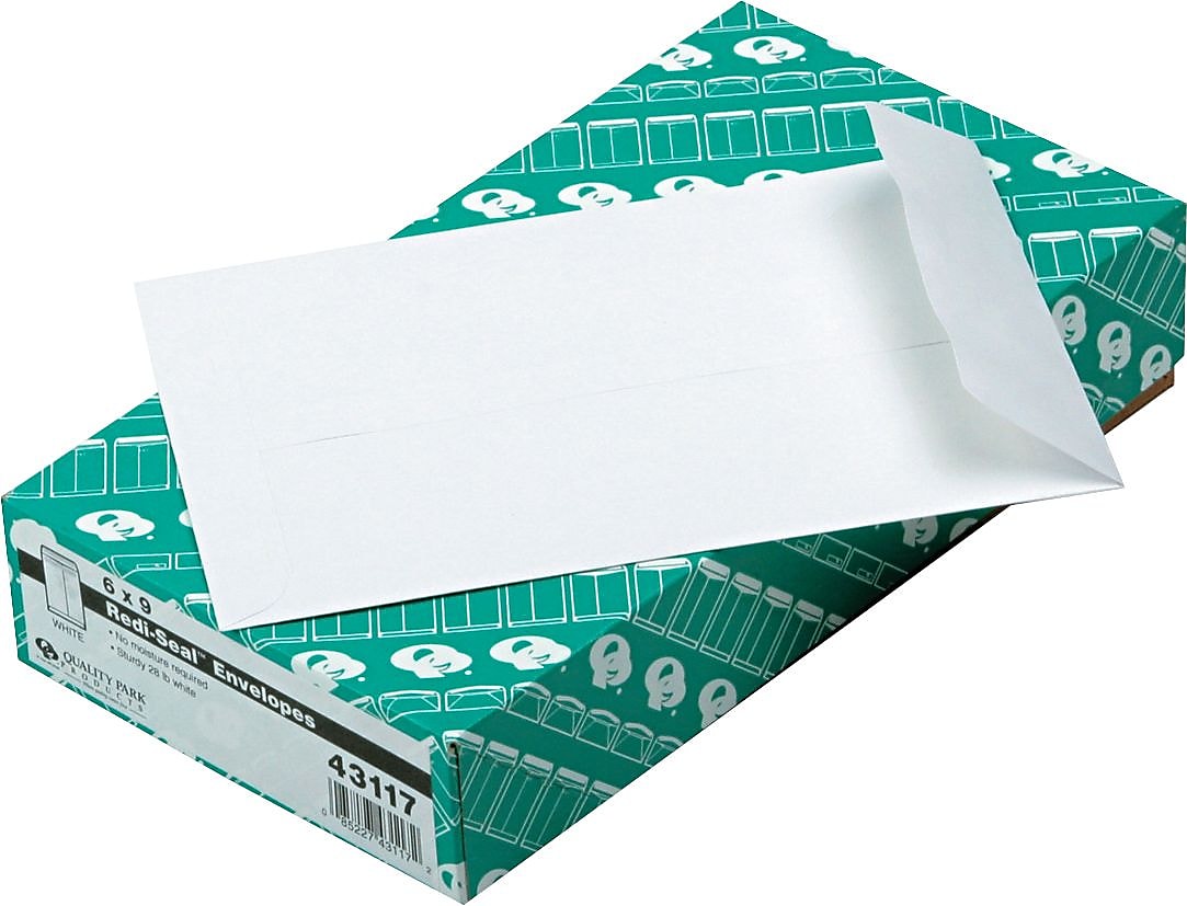Quality Park Redi-Seal Catalog Envelope, 6" x 9", White, 100/Box (43117)