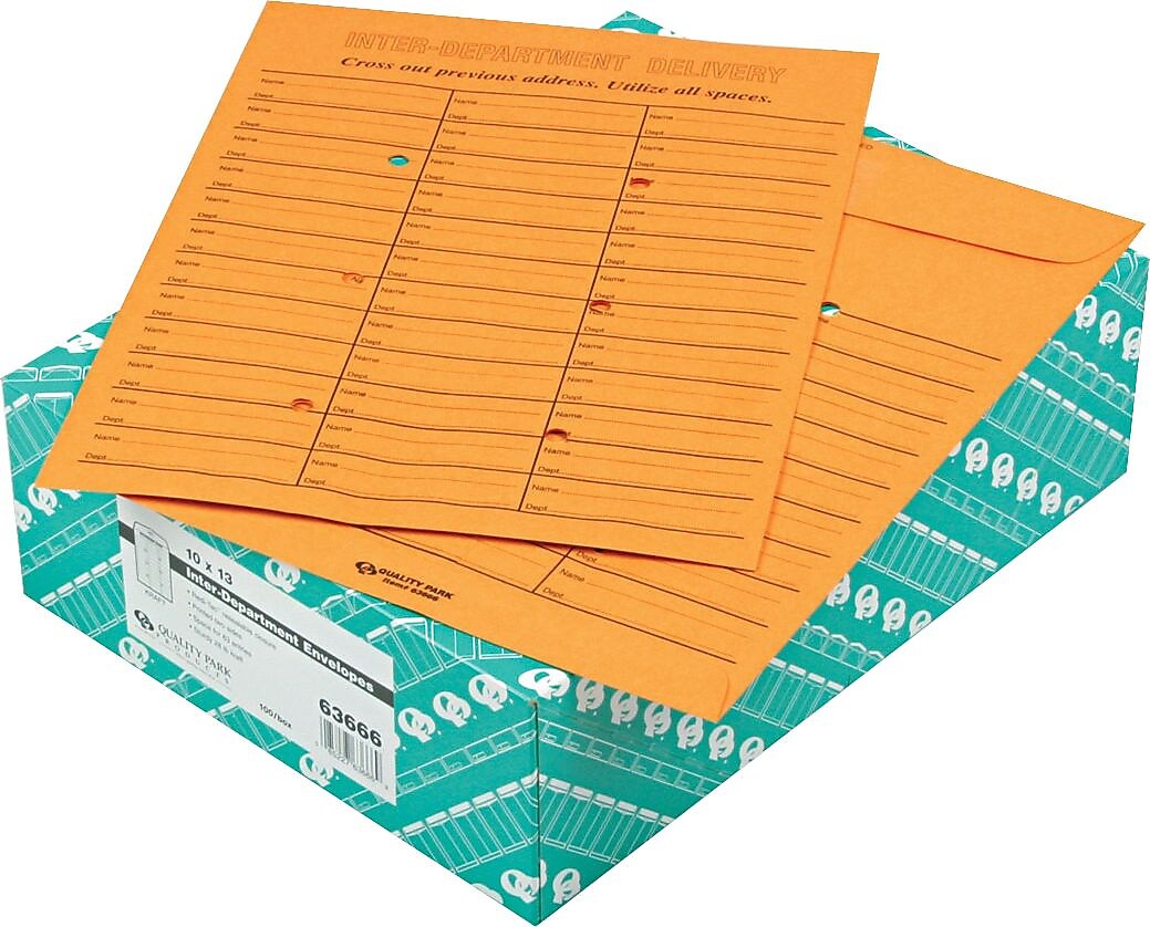 Quality Park 3-Across Style Button & String Catalog Kraft Envelope, 10" x 13", Kraft, 100/Box (63666)