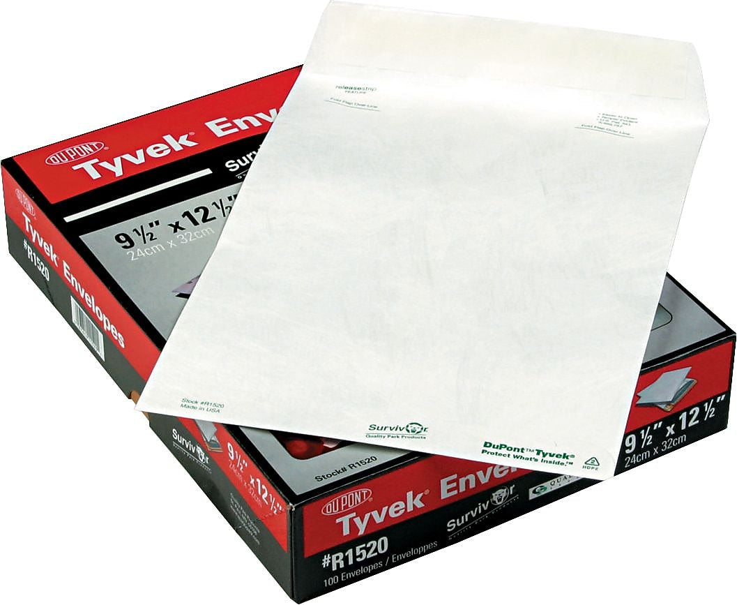Quality Park Tyvek Flap-Stik Self Seal Catalog Envelope, 9 1/2" x 12 1/2", White, 100/Box (R1520)