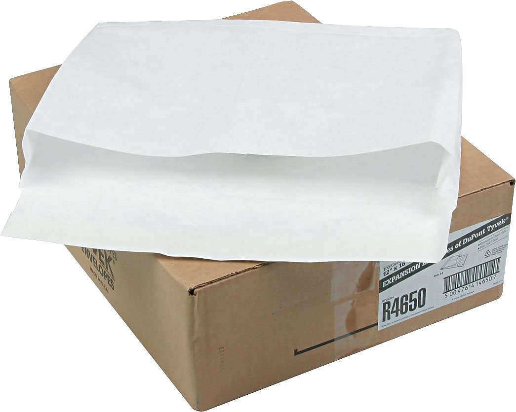 Quality Park Tyvek Open End Flap-Stik Expansion Self Seal Catalog Envelope, 12" x 16" x 2", White, 100/Carton (R4650)