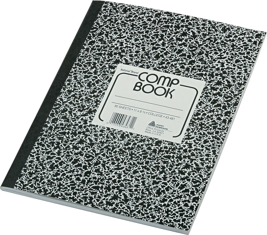 National Brand 1-Subject Composition Notebooks, 8.375" x 11", College Ruled, 80 Sheets, Black (RED43481)