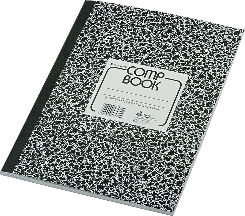 National Brand 1-Subject Composition Notebooks, 8.375" x 11", College Ruled, 80 Sheets, Black (RED43481)