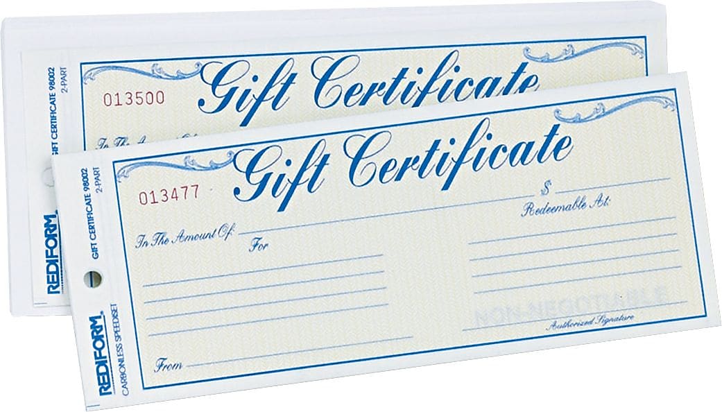 Gift Certificate W/Envelopes, Crbnls, 3-2/3"x8-1/2", BE/GD