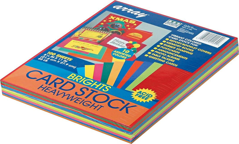 Array 65 lb. Cardstock Paper, 8.5" x 11", Assorted Colors, 100 Sheets/Pack (101169)