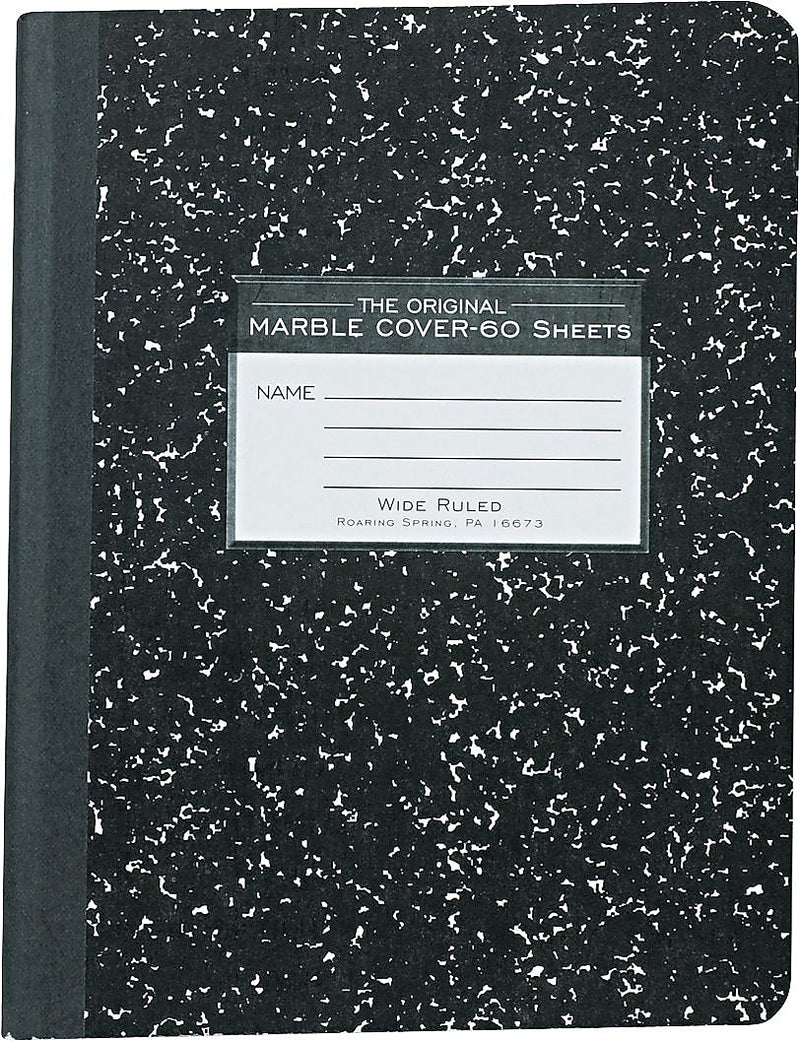 Roaring Spring Paper Products 1-Subject Composition Notebooks, 9.75" x 7.5", Wide Ruled, 60 Sheets, Black (77222)