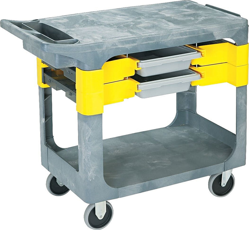 Rubbermaid 3-Shelf Plastic/Poly Utility Cart, Platinum (FG618000BLA)