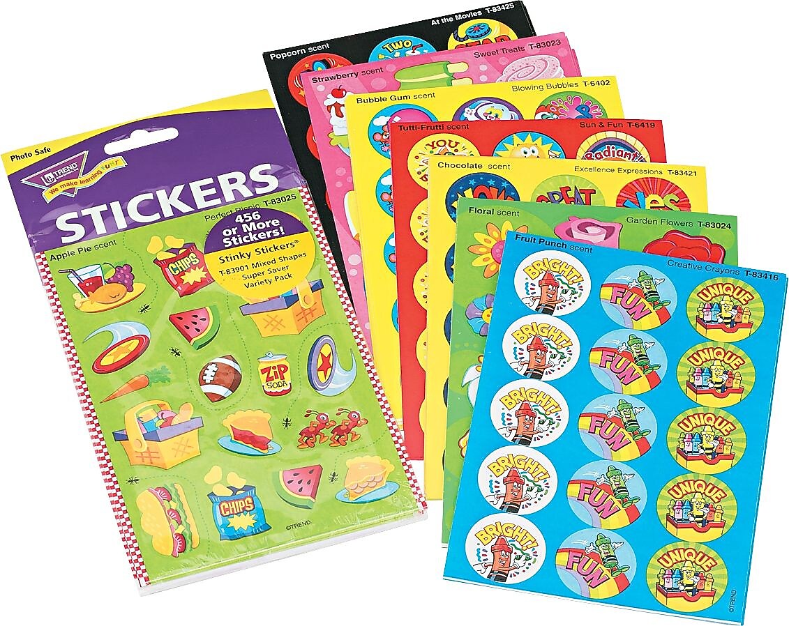 Trend Stinky Stickers® Scratch-and-Sniff Variety Pack, Mixed Shapes/Round, 480/PK