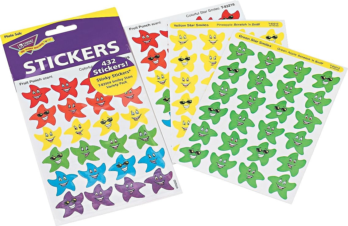 Trend Stinky Stickers® Scratch & Sniff Variety Pack, Smiley Stars Variety Pack, 432 Stickers per Pack (T83904M)