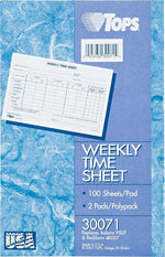 TOPS Weekly Time Sheet, Ruled, 1-Part, White, 8 1/2" x 5 1/2", 2/Pk (30071)