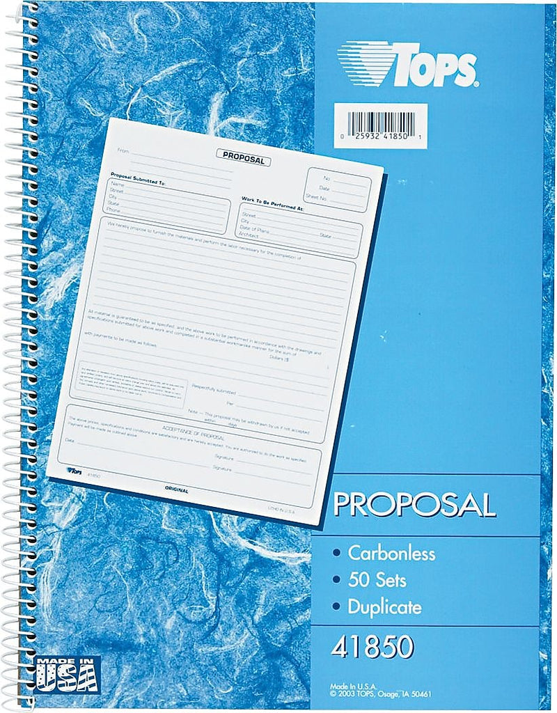 TOPS 2-Part Carbonless Proposal, 11" x 8 3/8", 50 Sets/Book (41850)