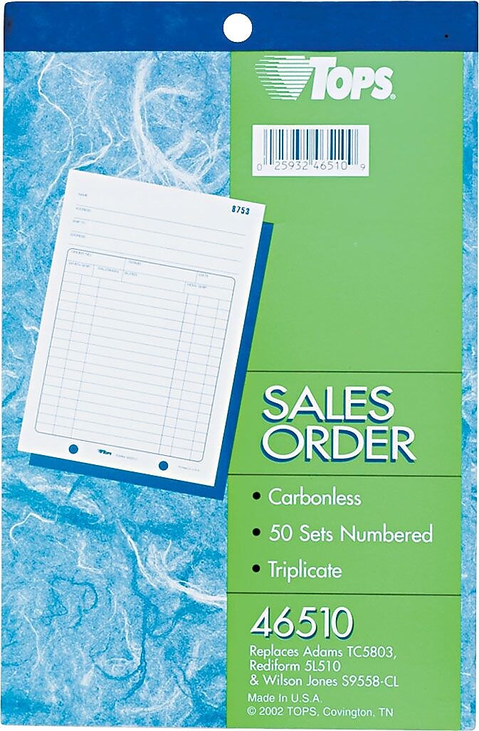 TOPS 3-Part Carbonless Sales Orders, 5-1/2" x 7-7/8", (46510)