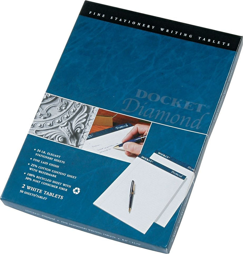 TOPS Docket Diamond Premium Stationery Tablets, 8-1/2" x 11-3/4", Legal Ruled, White, 50 Sheets/Pad, 2 Pads/Pack (63975)