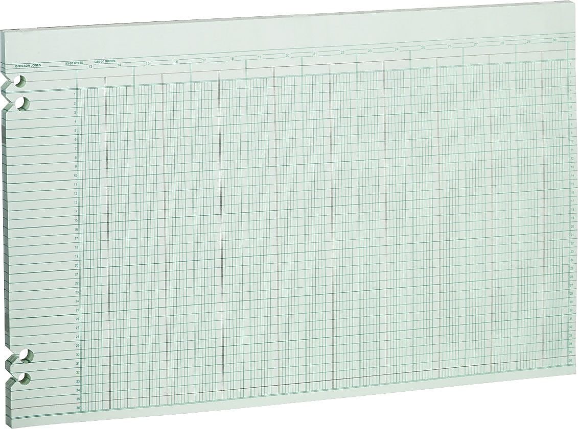 Wilson Jones Columnar Ruled Sheets, 30 Columns, 11" x 17", Green, 100 Sheets/Pack (WLJG5030)