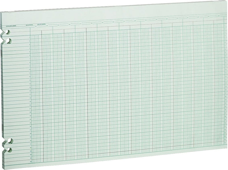 Wilson Jones Columnar Ruled Sheets, 30 Columns, 11" x 17", Green, 100 Sheets/Pack (WLJG5030)