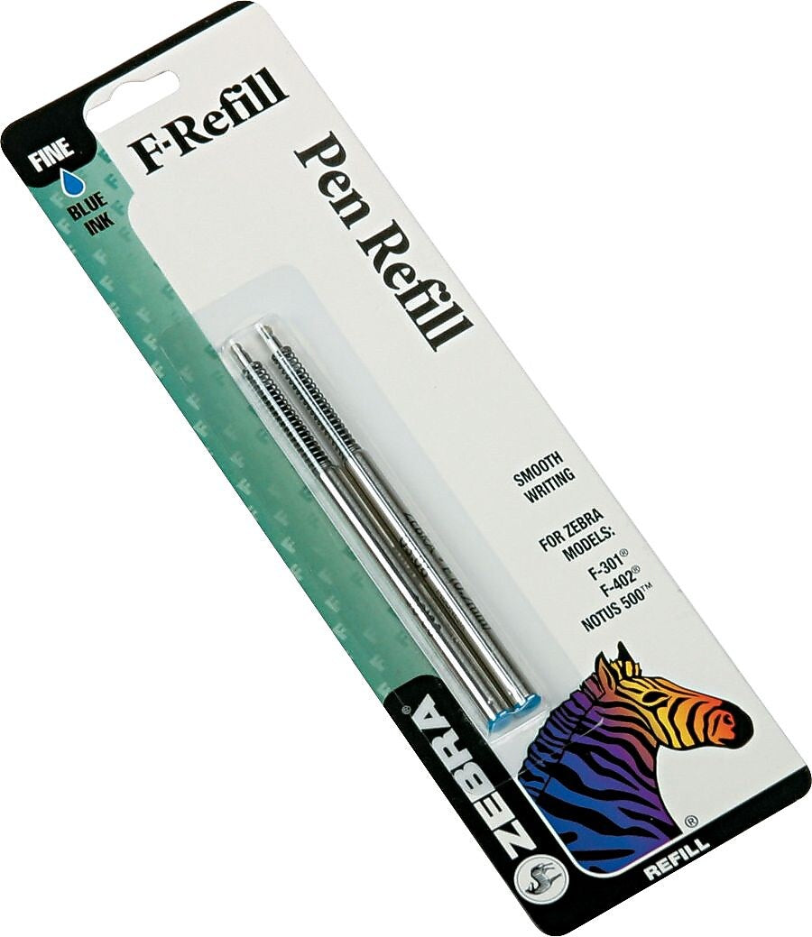 Zebra Steel F-Refill Ballpoint Pen Refill, Fine Point, Blue Ink, 2 Pack (85522)