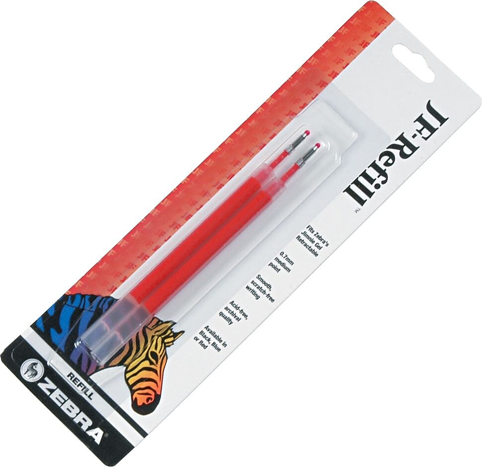 Zebra Pen LV Gel Pen Refill, Medium Point Tip, Red, 2/Pk (ZEB 87032)