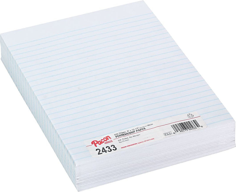 Pacon 10-1/2" x 8" Essay and Composition Loose Leaf Paper, 3/8" Ruled without Margin, White, 500 Sheets/Pack (PAC2433)