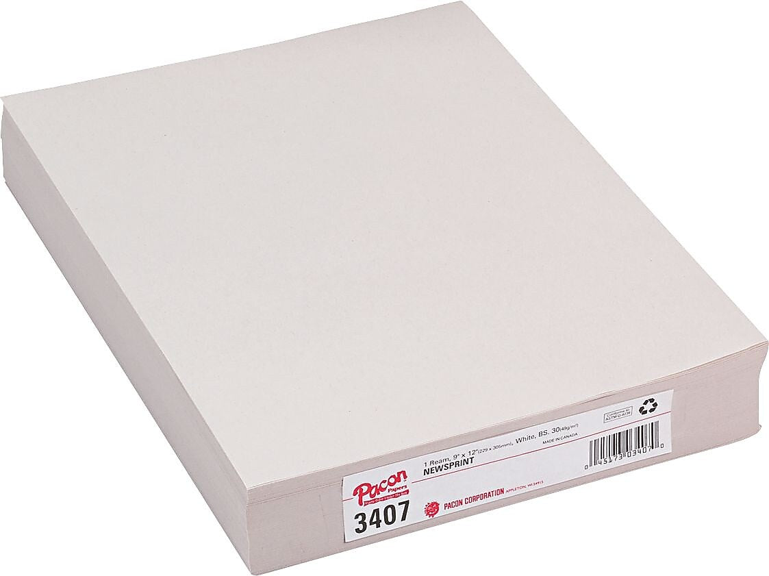 Pacon Newsprint, White, Blank Ruled, 12" x 9", 500 Sheets/Pk