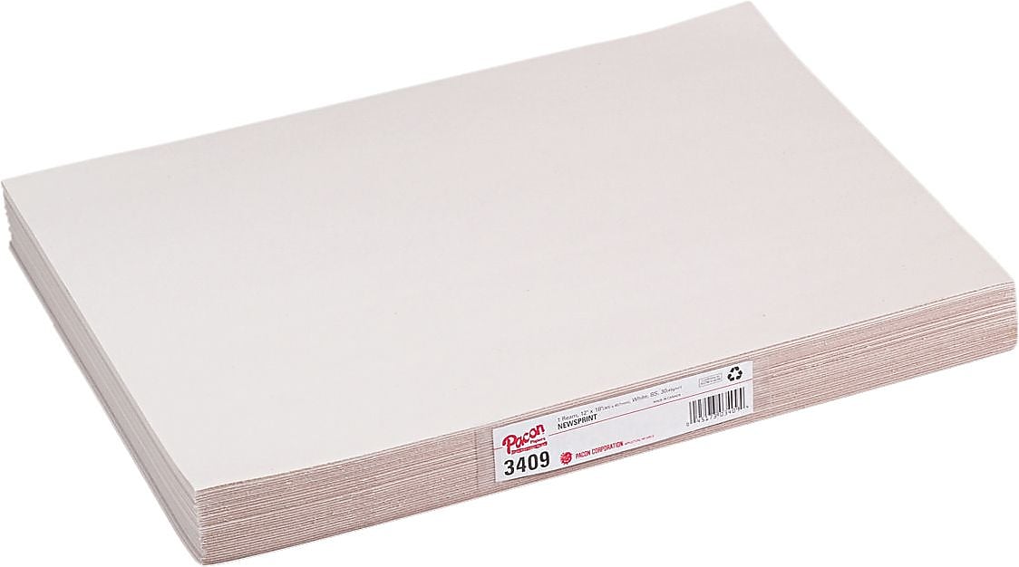 Pacon Newsprint Paper, 18" x 12", White, 500 Sheets/Pack (3409)