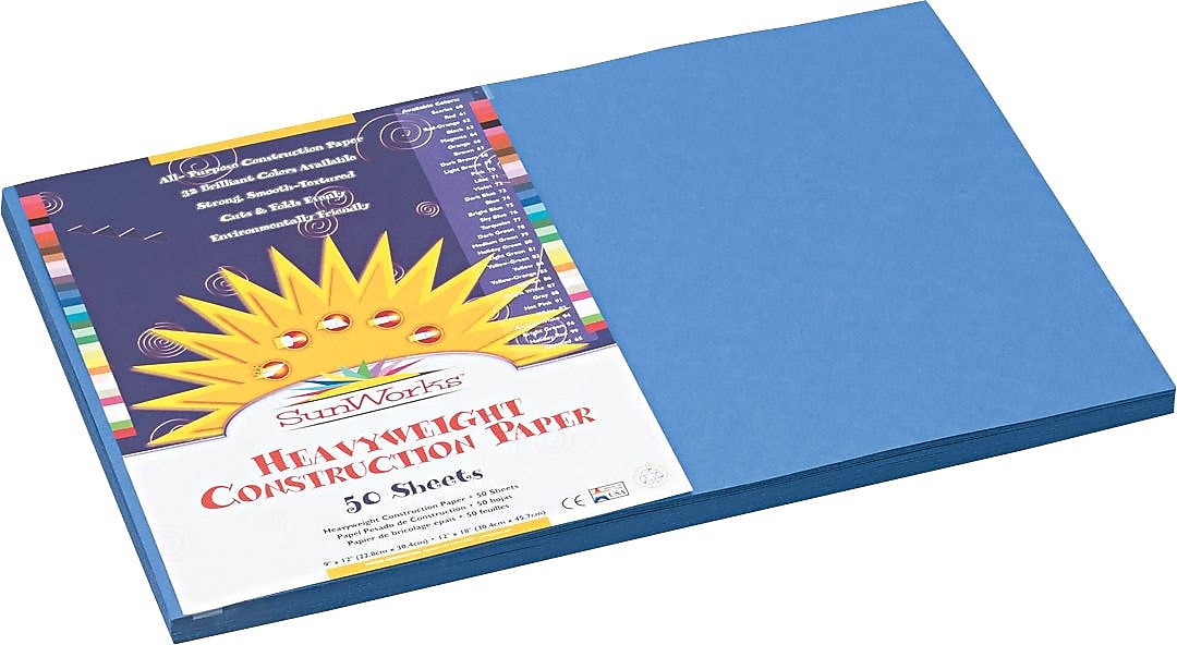 Pacon SunWorks 12" x 18" Construction Paper, Blue, 50 Sheets/Pack (P7407-0001)