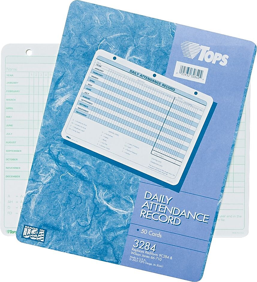 TOPS® Daily Attendance Record, Ruled, 1-Part, White, 11" x 8 1/2", 50/Pk 93284)