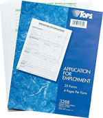 TOPS® Application For Employment, 4 Sided, Folded, Ruled, 1-Part, 11" x 8 1/2", 25/Pk