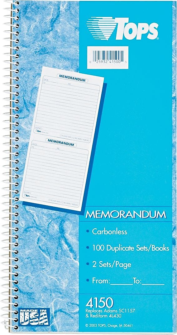 TOPS Memorandum Pocket Notebook, 25 Sheets, Blue (4150)