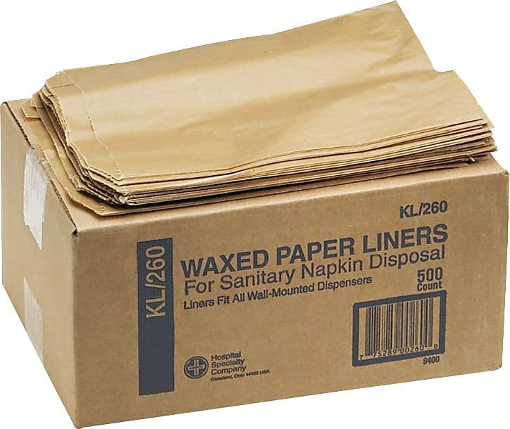 HOSPECO Wax Paper Sanitary Receptacle Liners, 10.5" x 7.5", Brown, 500 Liners/Carton (HOS260)