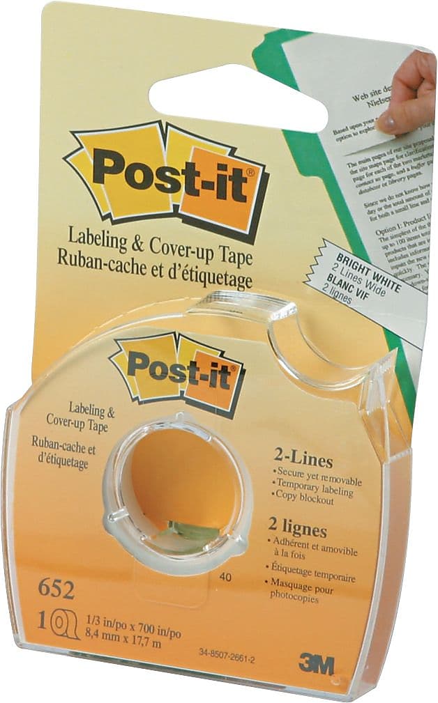 Post-it Labeling and Cover-Up Correction Tape, White, Bulk (652-CASE)