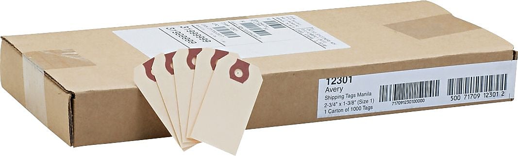 Avery Tags, 1.38" x 2.75", Manila, 1,000/Pack (12301)