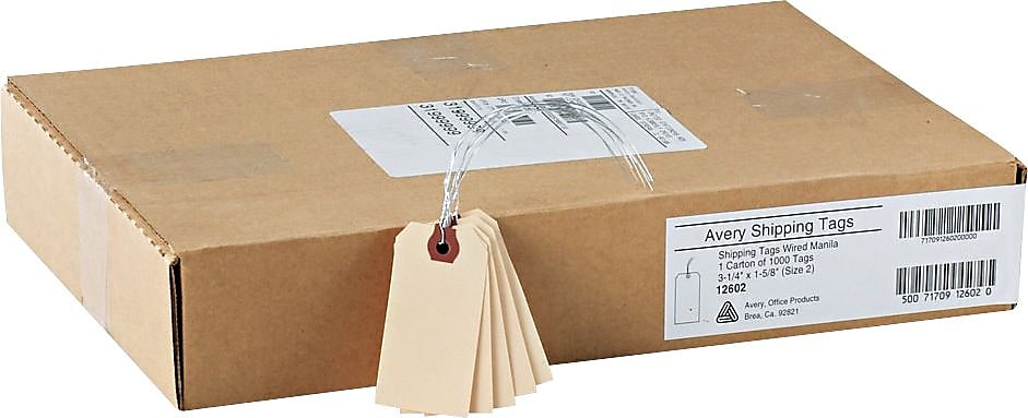 Avery Tags, 1.63" x 3.25", Manila, 1,000/Pack (12602)