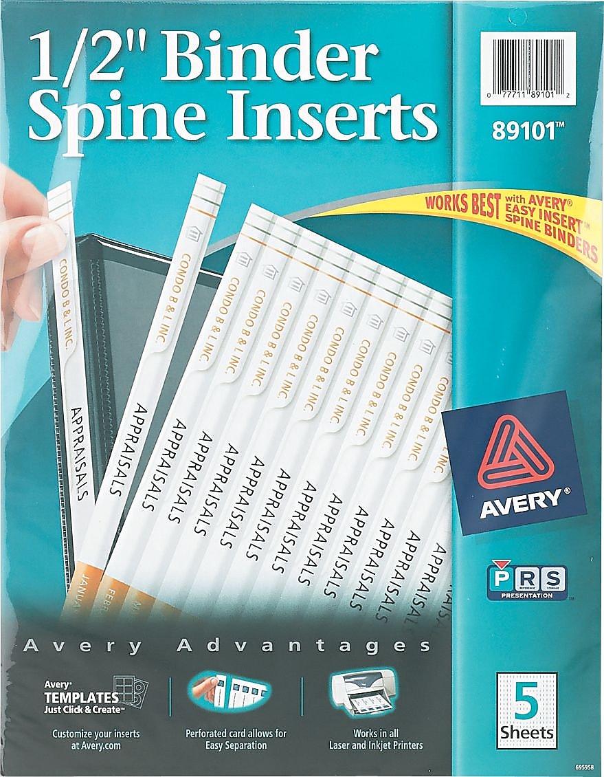 Avery Binder Spine Inserts, 1/2" Spine Width, 16 Inserts/Sheet, 5 Sheets/Pk (89101)